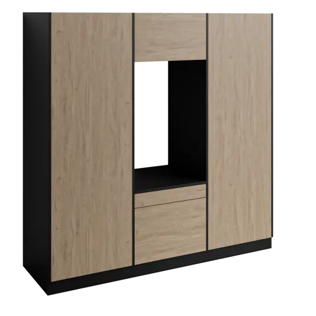 Høyskap x2 og enkel vaskemaskinmodul FAY Sort matt / Skandinavisk Eik 