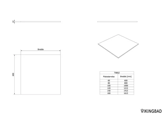 Benkeplate solid surface 120 121,5x60cm hvit matt 