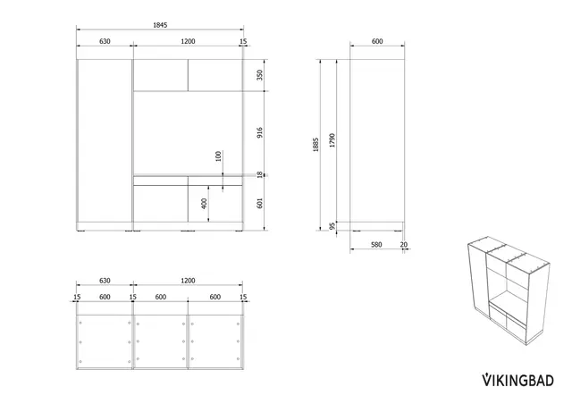 Høyskap og dobbel vaskemaskinmodul FAY Sort matt 