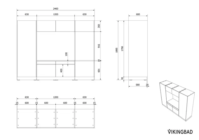 Høyskap x2 og dbl vaskemaskinmodul FAY Hvit matt / Skandinavisk Eik 