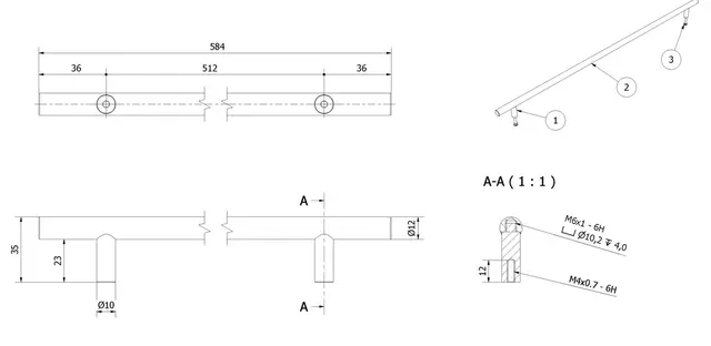 Håndtak FATT 58 58cm børstet grå 
