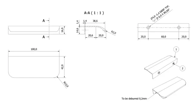 Håndtak HUKA 10cm børstet roségull 