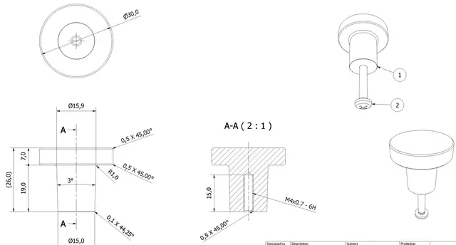 Håndtak knott RYKK ø3cm børstet messing 