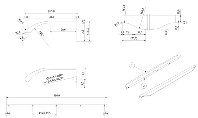 Håndtak VEIV 60 60cm sort 