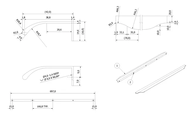 Håndtak VEIV 70 70cm gull 