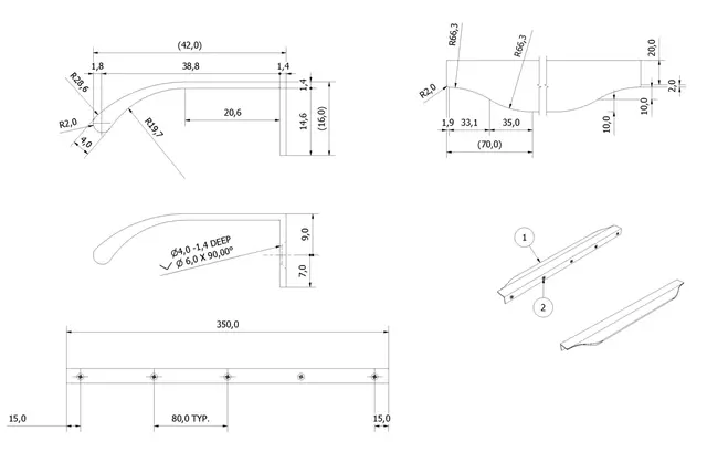 Håndtak VEIV 35 35cm gull 