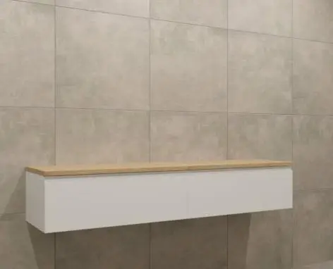 Sideskap MIE demi 160 m/benkeplate hvit matt  møbel og lys eik overflate