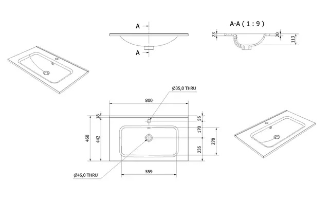 Servant INA 80 thin 80x46x2cm støpemarmor hvit 