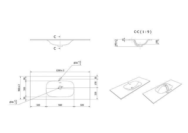 Servant NEA 120 120x46x1,5cm solid surface hvit matt 