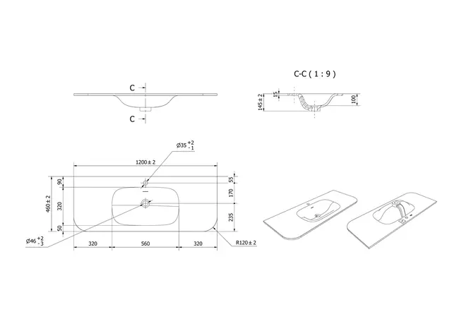 Servant NEA 120 rund 120x46x1,5cm solid surface hvit matt 