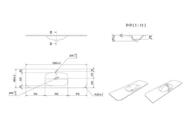 Servant NEA 150 rund 150x46x1,5cm solid surface hvit matt 