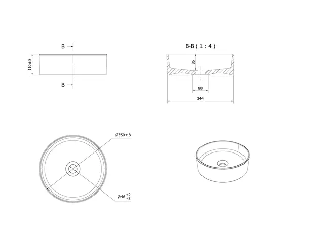 Bolleservant SIRI Ø350x110mm porselen hvit matt 