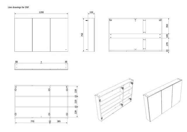 Speilskap KAIA 120 120x75x15cm hvit melamin 