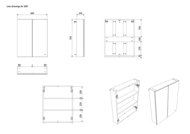 Speilskap KAIA 60 60x75x15cm hvit melamin 