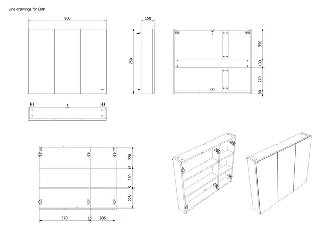 Speilskap KAIA 90 90x75x15cm hvit melamin 