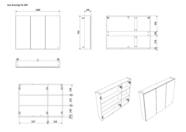 Speilskap KAIA 100 100x75x15cm hvit melamin 