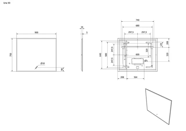 Speil UNA 90 90x75cm led-lys 