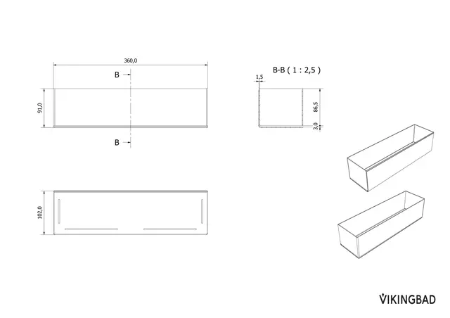 Hylle VEGA rett Sort matt 