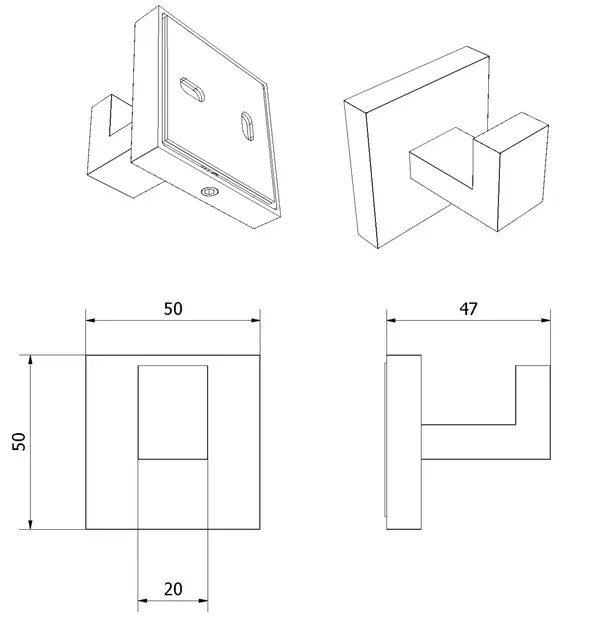 Knagg rett LUNA børstet grå (monter m/lim el.skrue) 