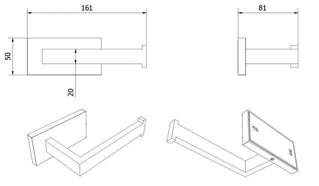 Toalettrullholder rett LUNA børstet messing (monter m/lim el.skrue) 