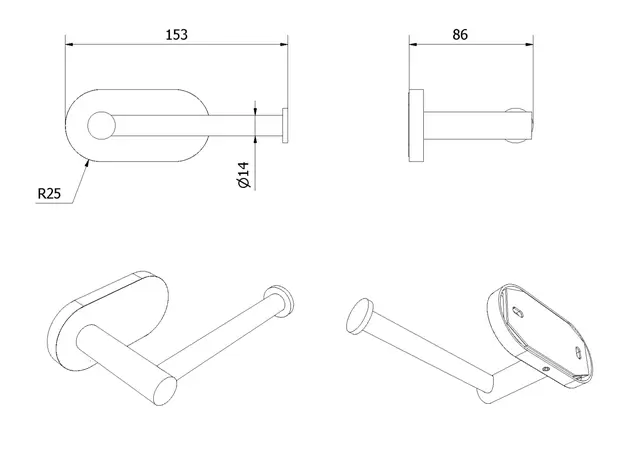 Toalettrullholder rund LUNA børstet messing (monter m/lim el.skrue) 