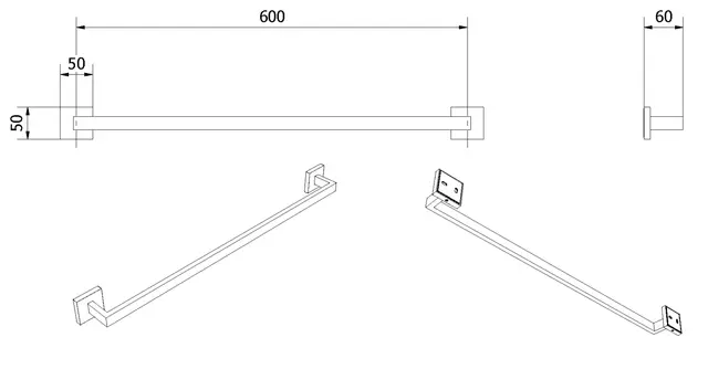 Håndklestang rett LUNA børstet grå (monter m/lim el.skrue) 