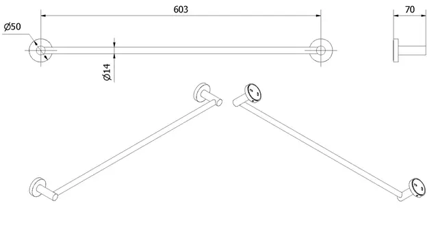 Håndklestang rund LUNA børstet messing (monter m/lim el.skrue) 