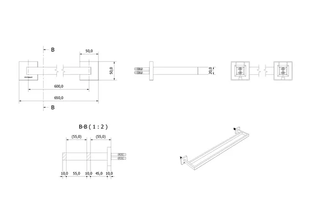 Håndklestang rett dobbel LUNA krom (monter m/skruer) 