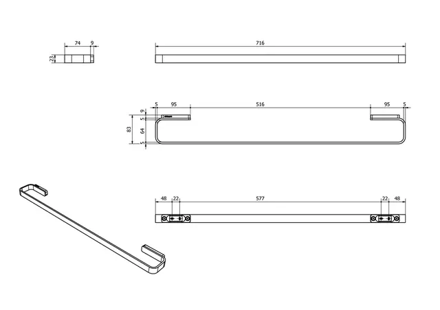 Håndklestang SAGA sort matt 