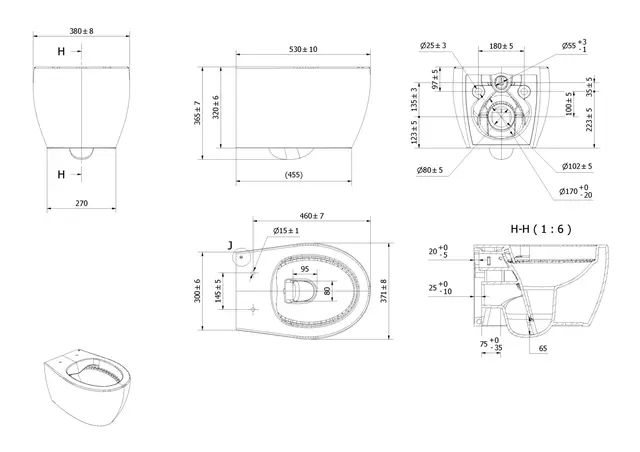 Toalett vegg CIBA slim sete soft close hvit matt 