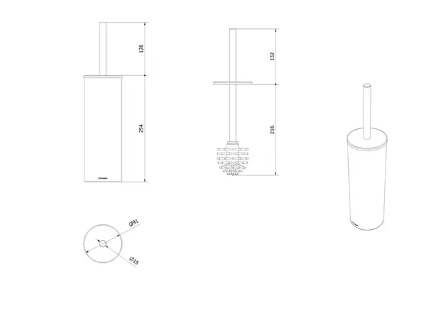 Toalettbørste rund gulvstående børstet roségull 