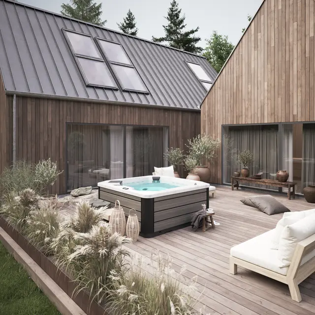 Utendørs massasjebad Vikingbad ISBLINK 200x200cm sterling silver/grå med lokk 