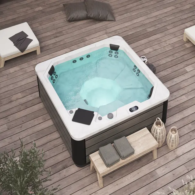 Utendørs massasjebad Vikingbad ISBLINK 200x200cm sterling silver/grå med lokk 