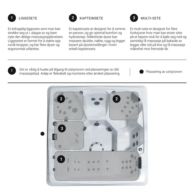 Utendørs massasjebad Vikingbad MORILD 230x230cm sterling silver/grå med lokk 