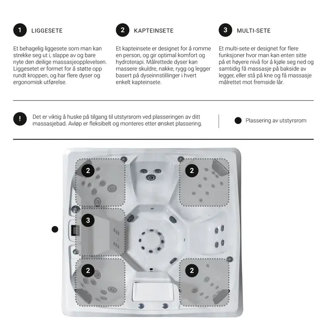 Utendørs massasjebad Vikingbad NORDLYS 230x230cm sterling silver/grå med lokk 