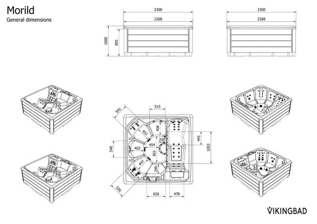 Utendørs massasjebad Vikingbad MORILD 230x230cm sterling silver/grå med lokk 