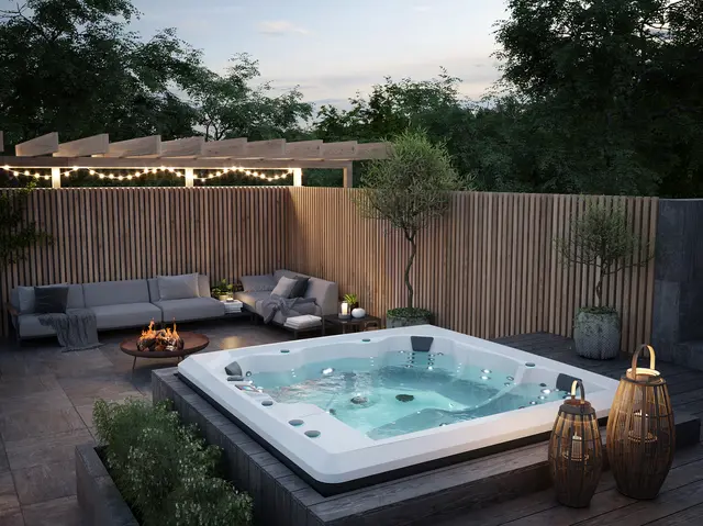 Utendørs massasjebad Vikingbad MORILD 230x230cm sterling silver/grå med lokk 