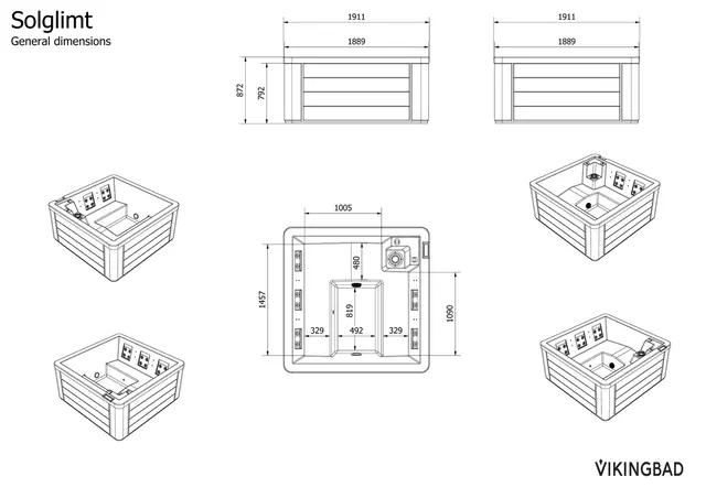 Utendørs massasjebad Vikingbad SOLGLIMT 190x190cm hvit perlemor/grå med lokk 