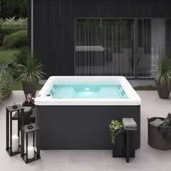 Utendørs massasjebad Vikingbad SOLGLIMT 190x190cm hvit perlemor/grå med lokk