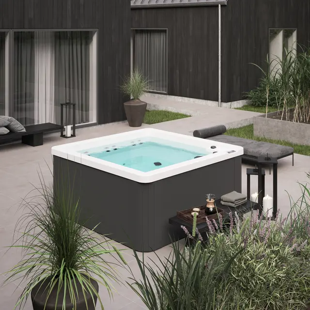 Utendørs massasjebad Vikingbad SOLGLIMT 190x190cm hvit perlemor/grå med lokk 