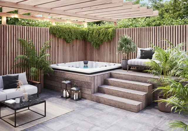 Utendørs massasjebad Vikingbad POLARIS 215x215cm sterling silver/grå med lokk 