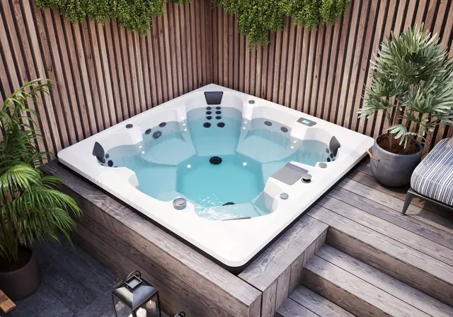 Utendørs massasjebad Vikingbad POLARIS 215x215cm sterling silver/grå med lokk 