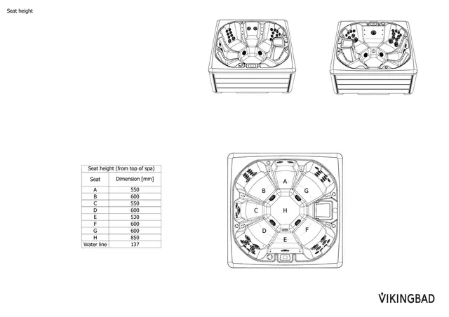 Utendørs massasjebad Vikingbad POLARIS 215x215cm sterling silver/grå med lokk 